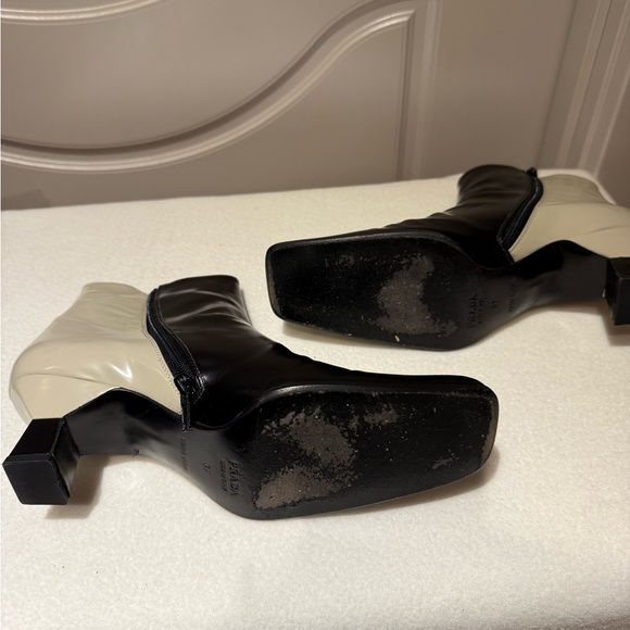 Prada Black and Cream Patent Leather Ankle Boots - Picture 4 of 4